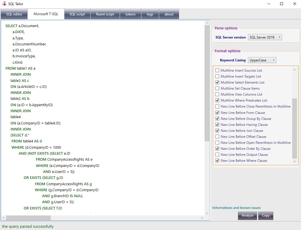 SQL Tailor: Microsoft T-SQL